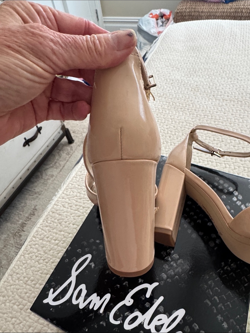 Sam Edelman Blush Patent Cross-Strap Block Heels - Picture 4 of 4